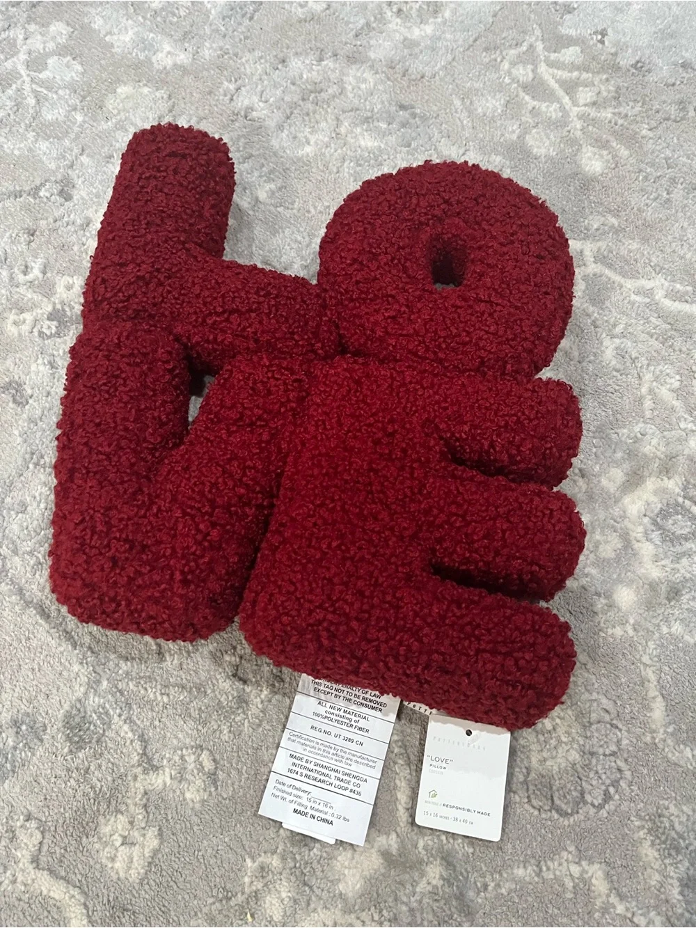 NWT Pottery Barn Cozy Teddy Faux Fur Love Shaped Pillow